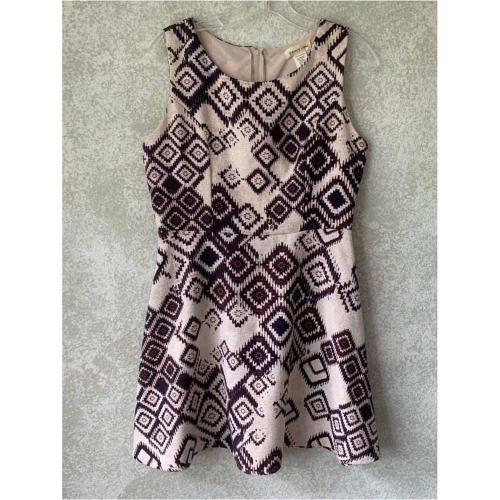 Pretty Good Sleeveless Geometric Ikat Diamond Mini Dress Purple Cream L
